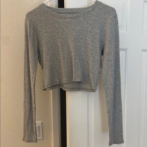 Madewell Fine Ribbed Supercrop Crewneck Long-Sleeve Tee in gray